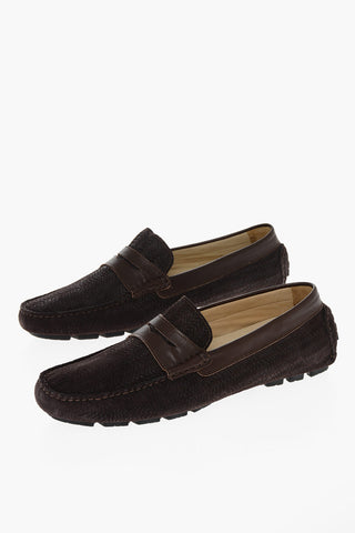 Woven Suede Penny Loafers with Rubber Sole