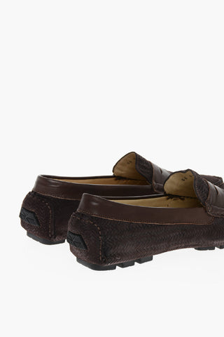 Woven Suede Penny Loafers with Rubber Sole