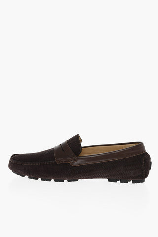Woven Suede Penny Loafers with Rubber Sole