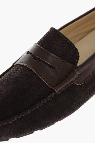 Woven Suede Penny Loafers with Rubber Sole
