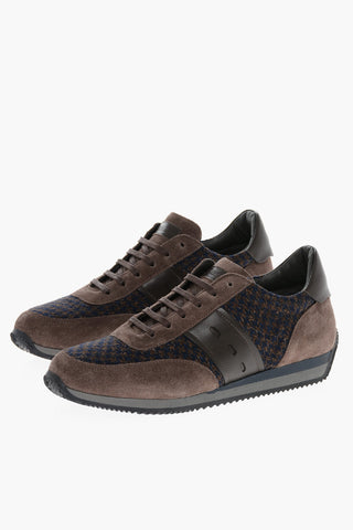 Houndstooth Patterned Wool Sneakers with Suede Inserts