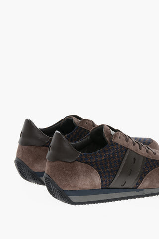Houndstooth Patterned Wool Sneakers with Suede Inserts