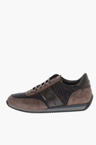 Houndstooth Patterned Wool Sneakers with Suede Inserts