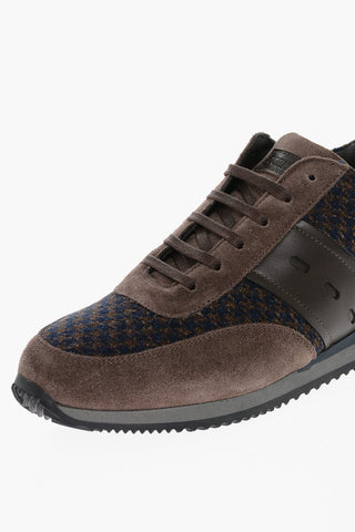 Houndstooth Patterned Wool Sneakers with Suede Inserts