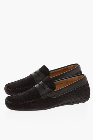 Woven Suede Penny Loafers with Rubber Sole