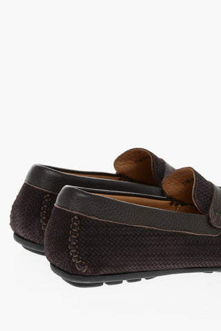 Woven Suede Penny Loafers with Rubber Sole