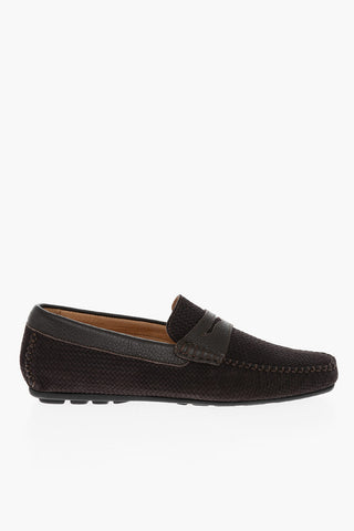 Woven Suede Penny Loafers with Rubber Sole