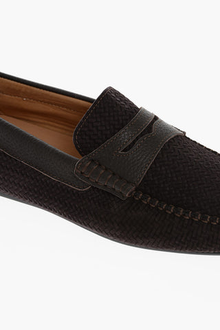 Woven Suede Penny Loafers with Rubber Sole