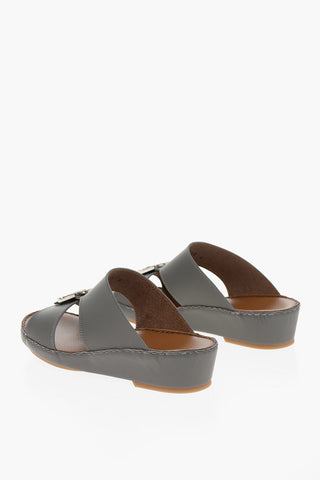 Double-band Leather Sandals with Front Buckle