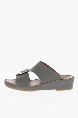 Double-band Leather Sandals with Front Buckle