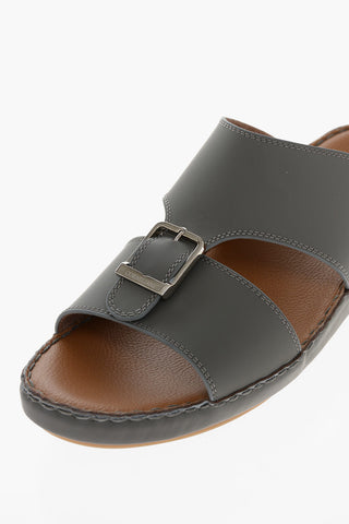 Double-band Leather Sandals with Front Buckle