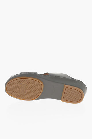 Double-band Leather Sandals with Front Buckle