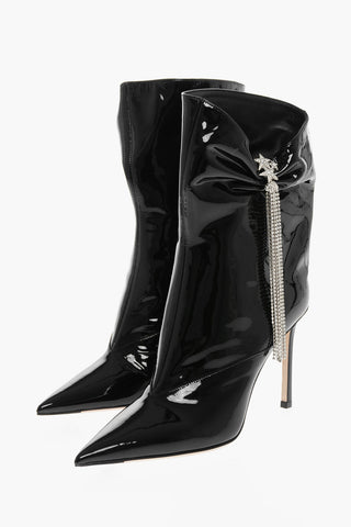 Point Toe ORIEL Patent Leather Booties with Crystals 11cm
