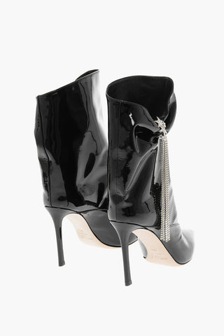 Point Toe ORIEL Patent Leather Booties with Crystals 11cm