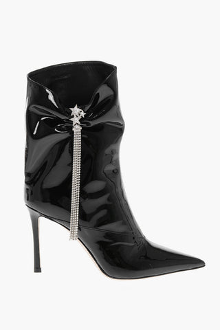 Point Toe ORIEL Patent Leather Booties with Crystals 11cm