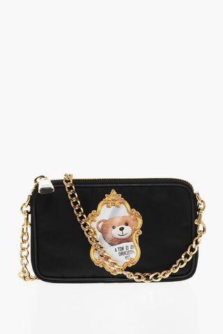 COUTURE! Printed Shoulder Bag with Leather Trims and Golden Chain Shoulder Strap