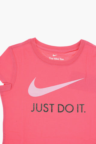 Unifarbenes Rundhals-T-Shirt mit Glitzerlogo