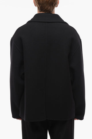 Double-breasted Twill Wool Blend Coat with 4 Pockets