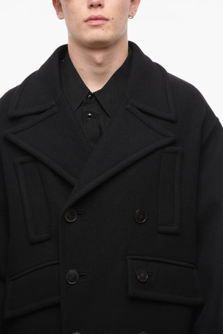 Double-breasted Twill Wool Blend Coat with 4 Pockets