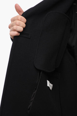 Double-breasted Twill Wool Blend Coat with 4 Pockets
