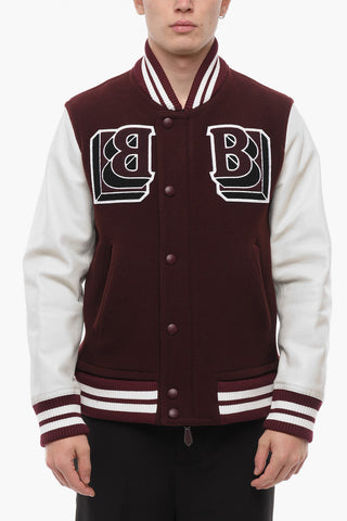 Leather Sleeve Bomber Jacket with Terry Patches