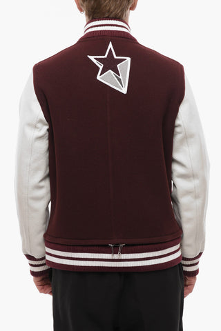 Leather Sleeve Bomber Jacket with Terry Patches