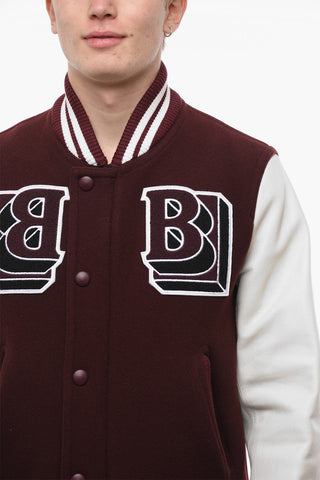 Leather Sleeve Bomber Jacket with Terry Patches