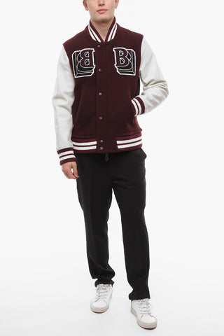 Leather Sleeve Bomber Jacket with Terry Patches