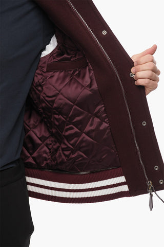 Leather Sleeve Bomber Jacket with Terry Patches