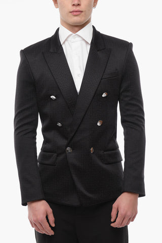 Double-breasted Jacquard Blazer with Logoed Buttons