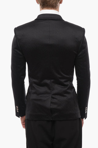 Double-breasted Jacquard Blazer with Logoed Buttons