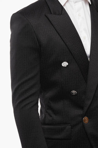 Double-breasted Jacquard Blazer with Logoed Buttons