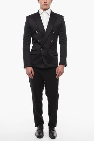 Double-breasted Jacquard Blazer with Logoed Buttons