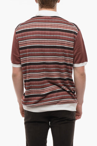 PURE KNITWEAR Silk Blend Polo Shirt with Unbalanced Stripe Pattern