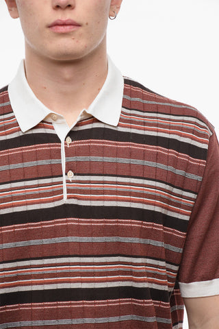 PURE KNITWEAR Silk Blend Polo Shirt with Unbalanced Stripe Pattern