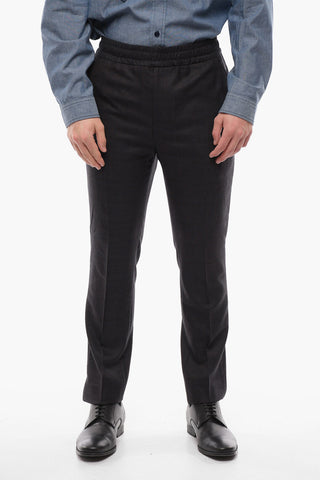 Pantaloni District Check in Lana Vergine con Elastico in Vita