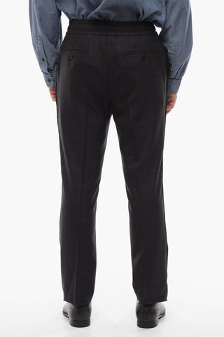 Pantaloni District Check in Lana Vergine con Elastico in Vita