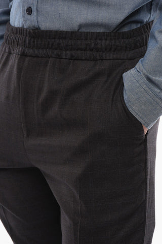 Pantaloni District Check in Lana Vergine con Elastico in Vita