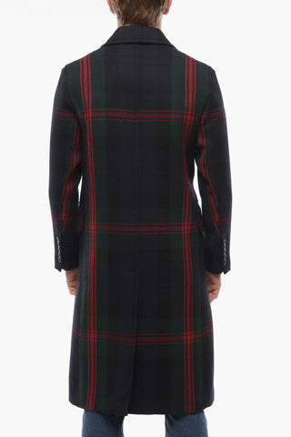 Tartan Motif Double-breasted Wool Coat