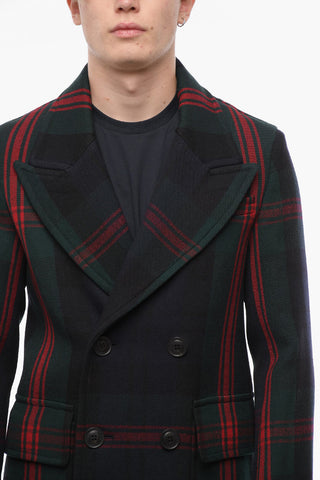 Tartan Motif Double-breasted Wool Coat