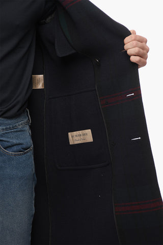 Tartan Motif Double-breasted Wool Coat