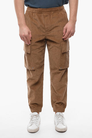 Pantaloni Cargo in Velour a Coste Polsini Elastici