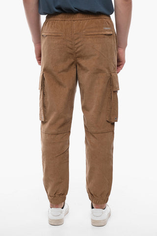 Pantaloni Cargo in Velour a Coste Polsini Elastici