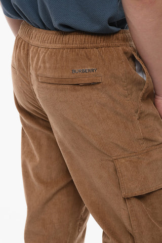 Pantaloni Cargo in Velour a Coste Polsini Elastici