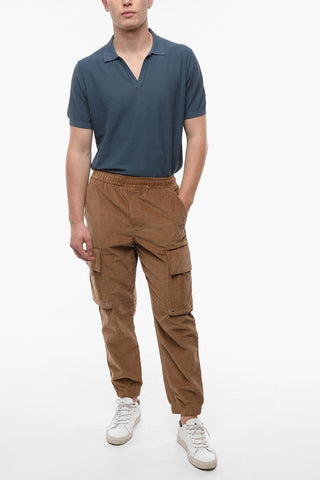 Pantaloni Cargo in Velour a Coste Polsini Elastici