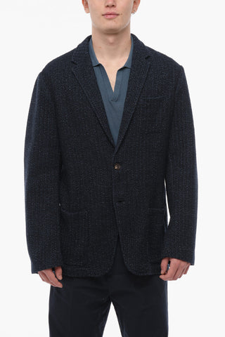 Blazer in Misto Tweed di Cotone con Tasche a Toppa