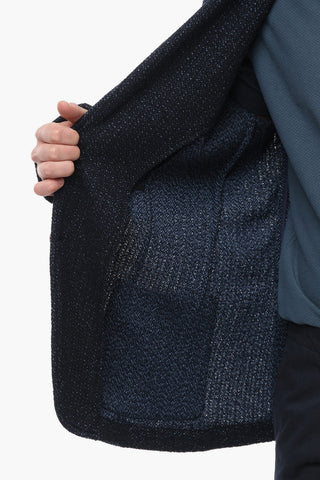 Blazer in Misto Tweed di Cotone con Tasche a Toppa