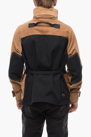 Giacca a Vento Multitasca con Inserti in Suede e Chiusura in Velcro