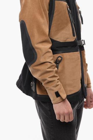 Giacca a Vento Multitasca con Inserti in Suede e Chiusura in Velcro