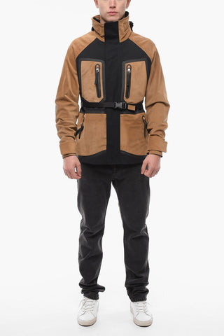 Giacca a Vento Multitasca con Inserti in Suede e Chiusura in Velcro